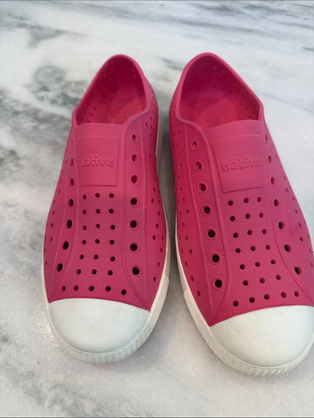 Native Slip-On Sneakers in Bright Pink with White Toe Caps